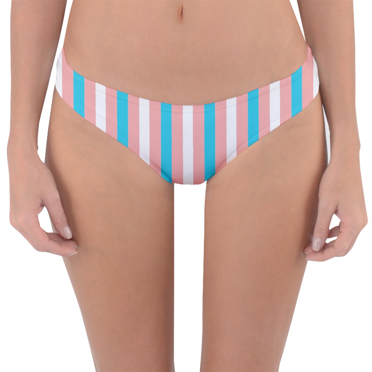 Teen - Plus Size Blue Pink White Pride Candy Striped/White Reversible Hipster Twerking Tuck