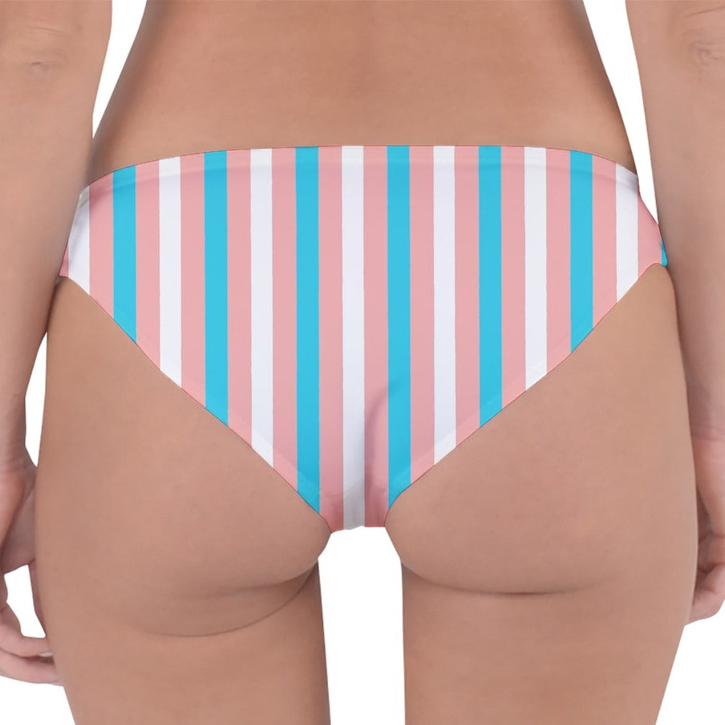 Teen - Plus Size Blue Pink White Pride Candy Striped/White Reversible Hipster Twerking Tuck