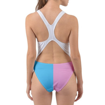 Teen - Plus Size Blue Pink White Vive l'Paris Pride Cut-Out Back Swimsuit