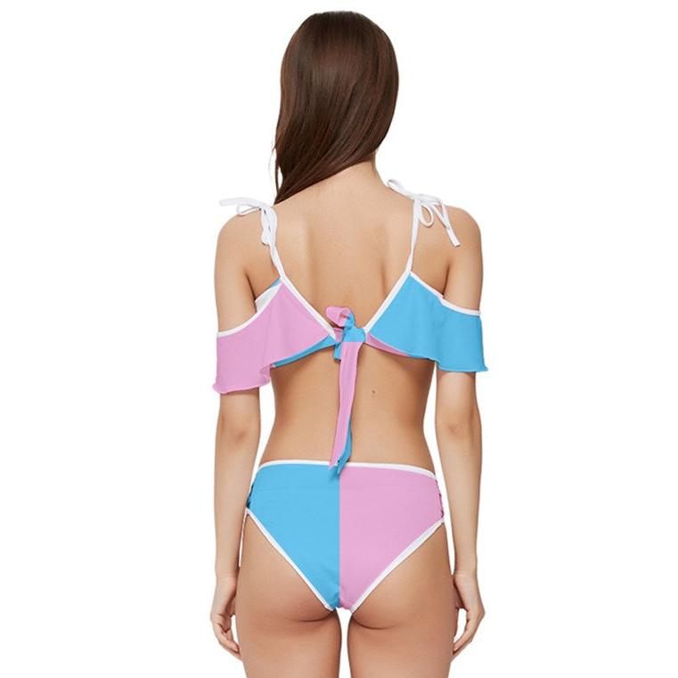 XS-5XL Blue Pink White Pride Ruffle Edged Tie-Up Bikini-Set