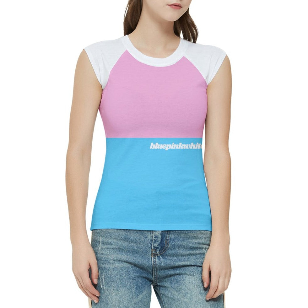 Teen - Plus Size Blue Pink White Pride Raglan Capped Sleeves Snug Fitting Short T-Shirt
