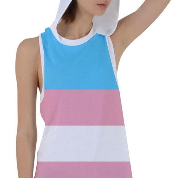 Blue Pink White Pride Hooded Racer-Back Tank Dress