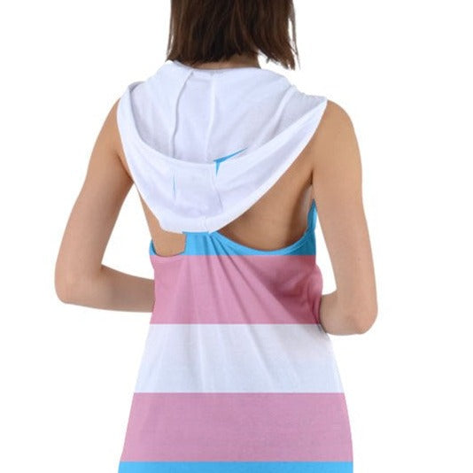 Blue Pink White Pride Hooded Racer-Back Tank Dress