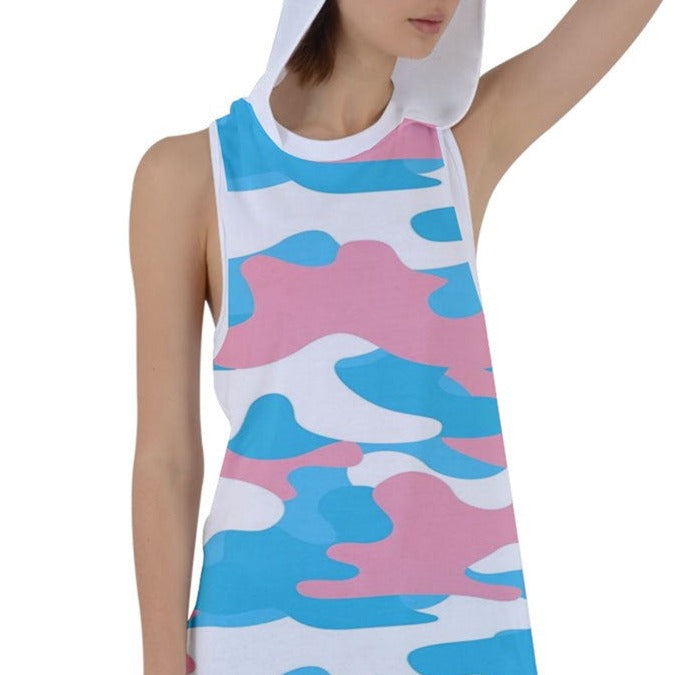 Blue Pink White Pride Hooded Racer-Back Tank Dress