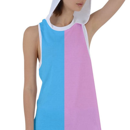 Blue Pink White Pride Harlequin Hooded Racer-Back Tank Dress