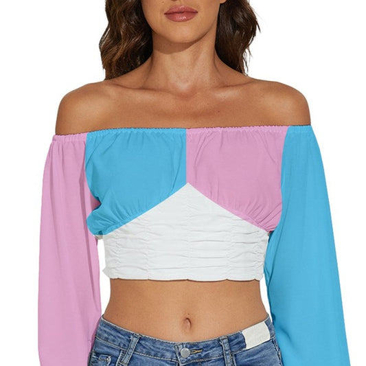Plus Size Blue Pink White Paris Pride Cropped Blouse