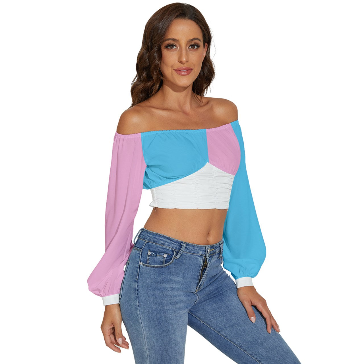 Plus Size Blue Pink White Paris Pride Cropped Blouse