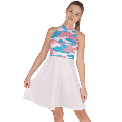 XS - 5XL Blue Pink White Pride Camouflage Halter Neck Dress