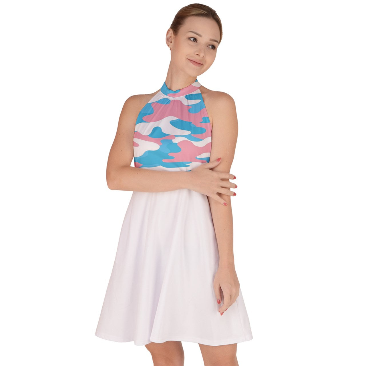 XS - 5XL Blue Pink White Pride Camouflage Halter Neck Dress