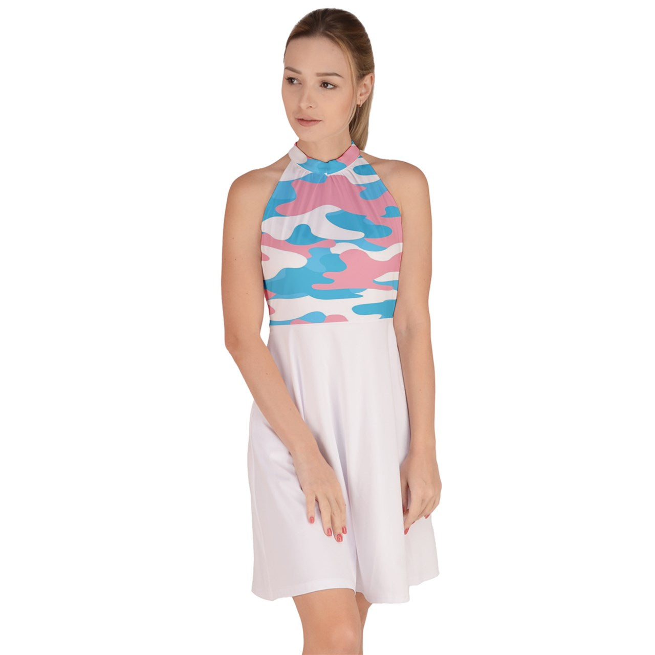 XS - 5XL Blue Pink White Pride Camouflage Halter Neck Dress