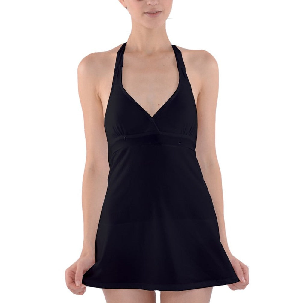 XS-5XL  Black Halter-Dress Swimsuit