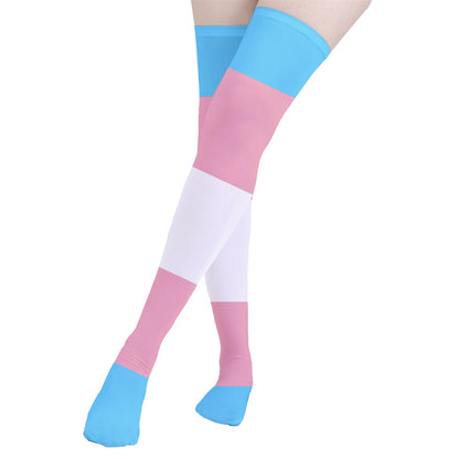 Teen Blue Pink White Pride Thigh-High Stockings