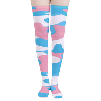 Teen Blue Pink White Pride Camo Thigh-High Stockings