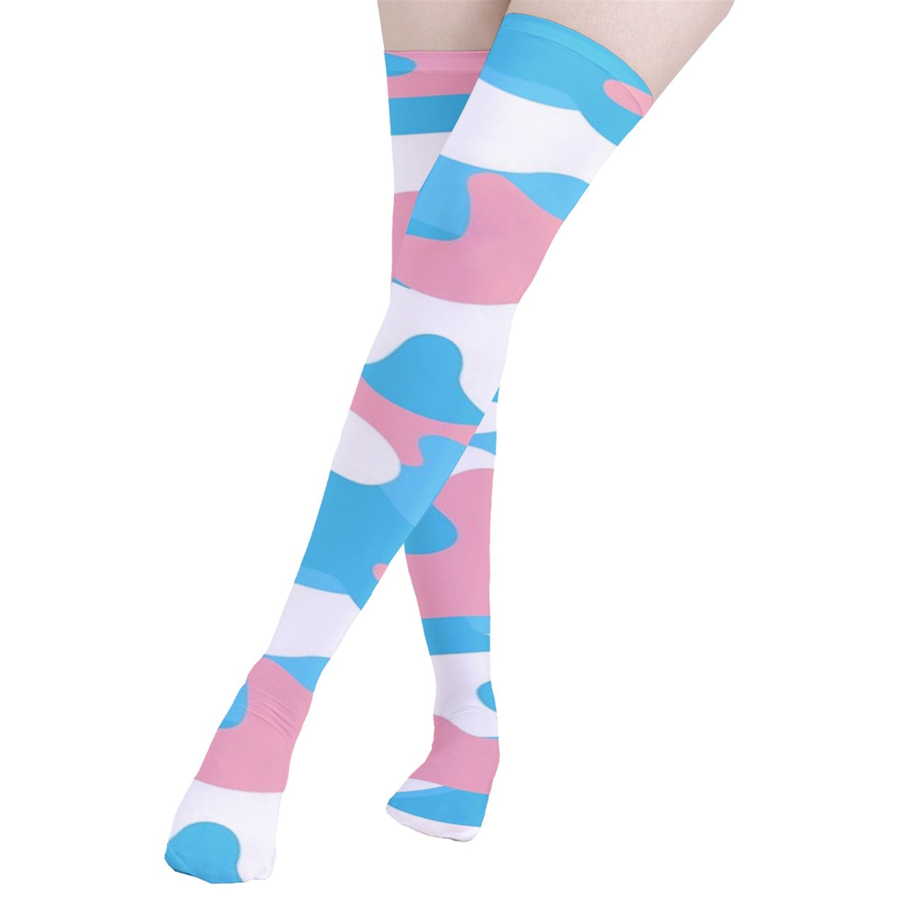 Teen Blue Pink White Pride Camo Thigh-High Stockings