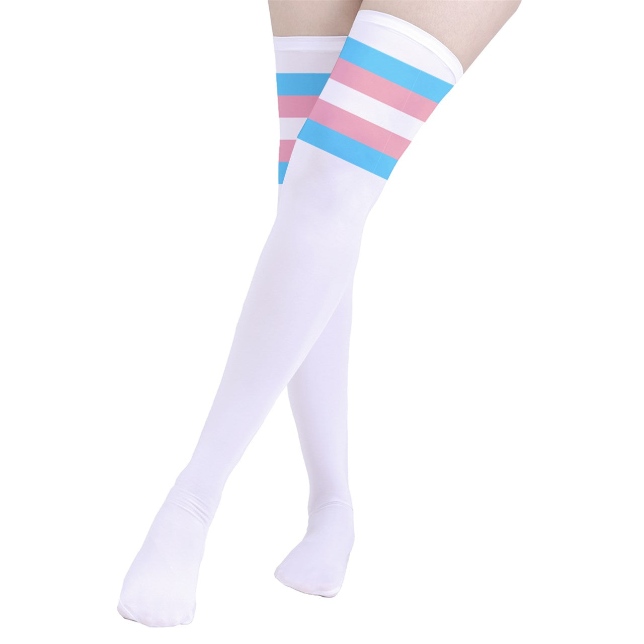 Teen Blue Pink White Pride White Thigh-High Stockings