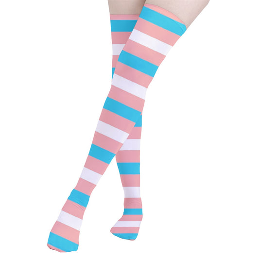 Teen Blue Pink White Pride White Thigh-High Stockings