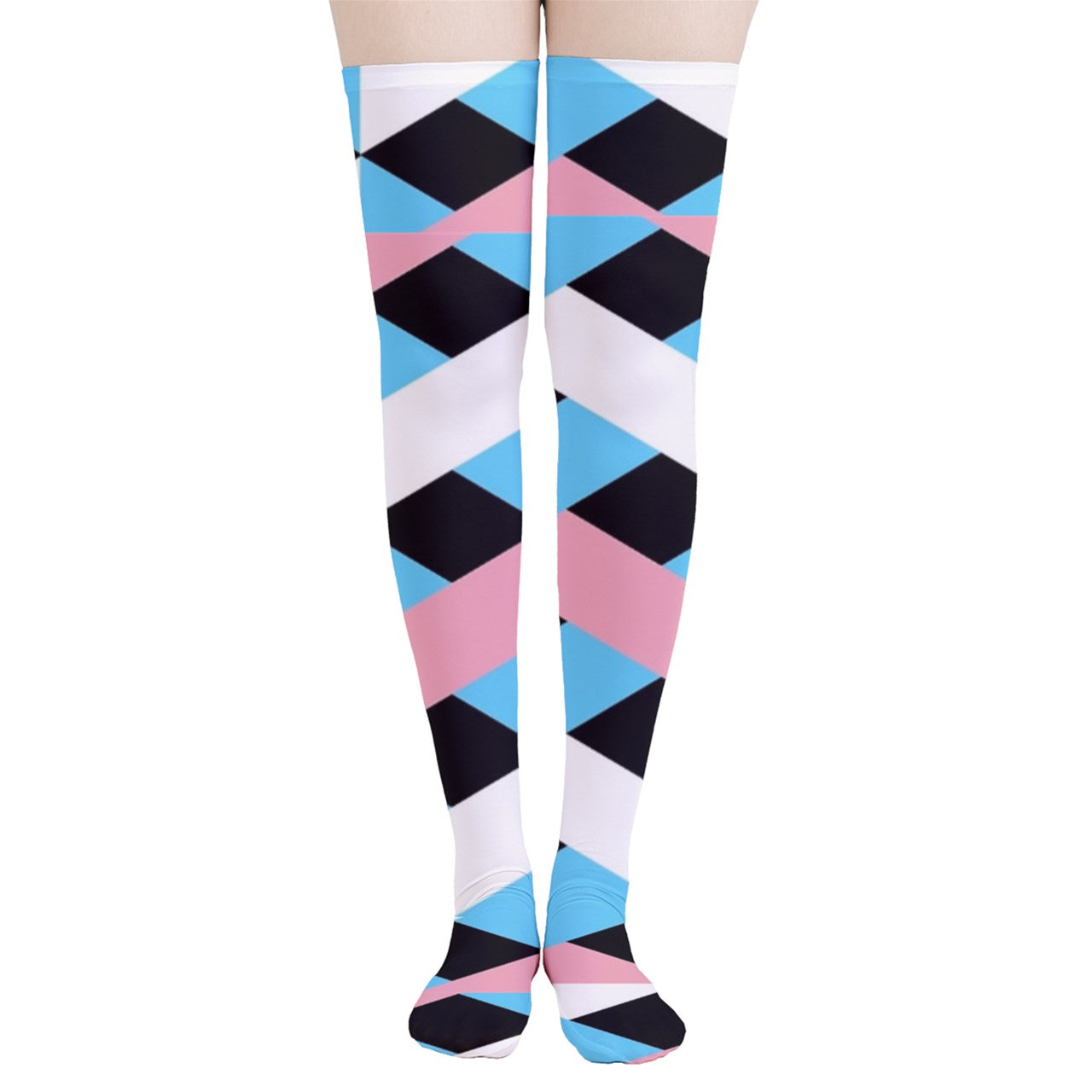 Teen Blue Pink White Pride Lattice Thigh-High Stockings