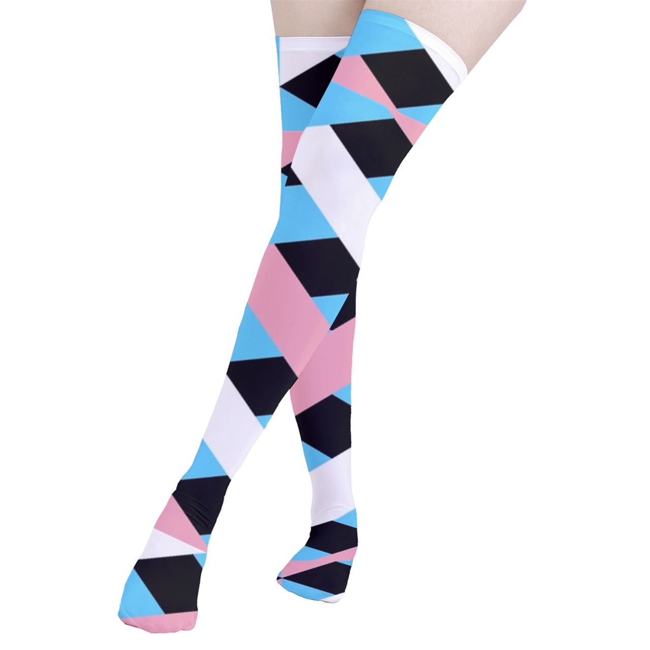 Teen Blue Pink White Pride Lattice Thigh-High Stockings