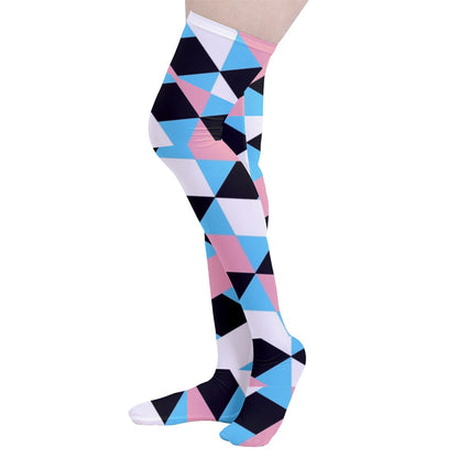 Teen Blue Pink White Pride Lattice Thigh-High Stockings