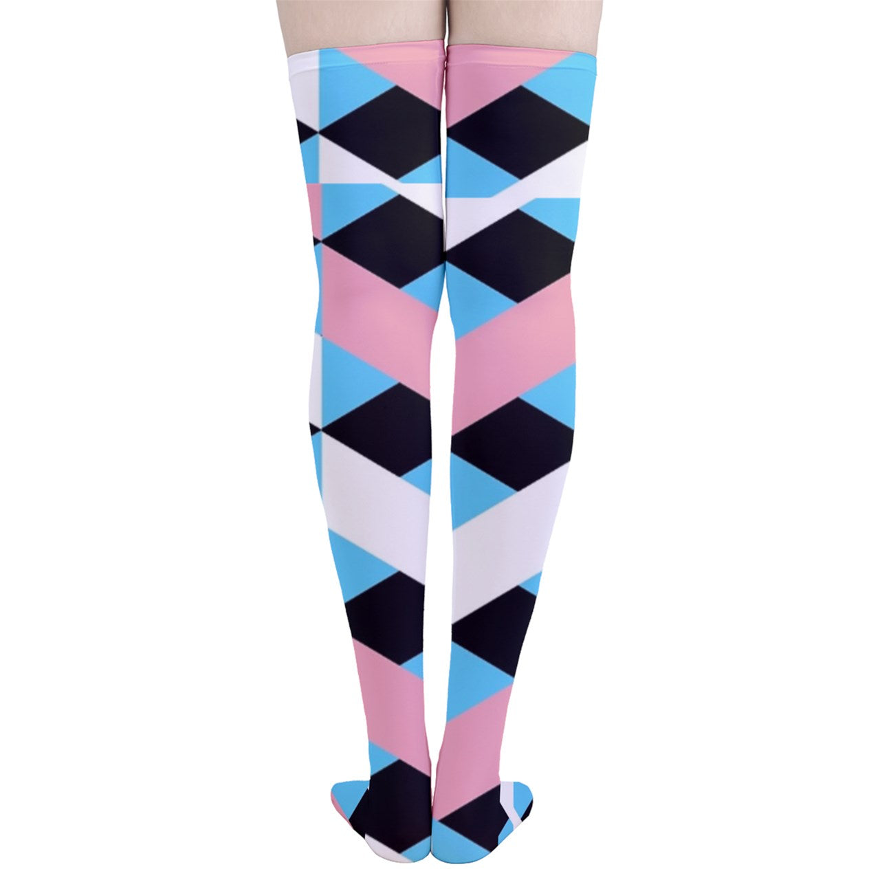 Teen Blue Pink White Pride Lattice Thigh-High Stockings