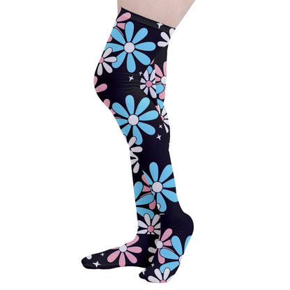 Teen Blue Pink White Pride Big Daisies Thigh-High Stockings