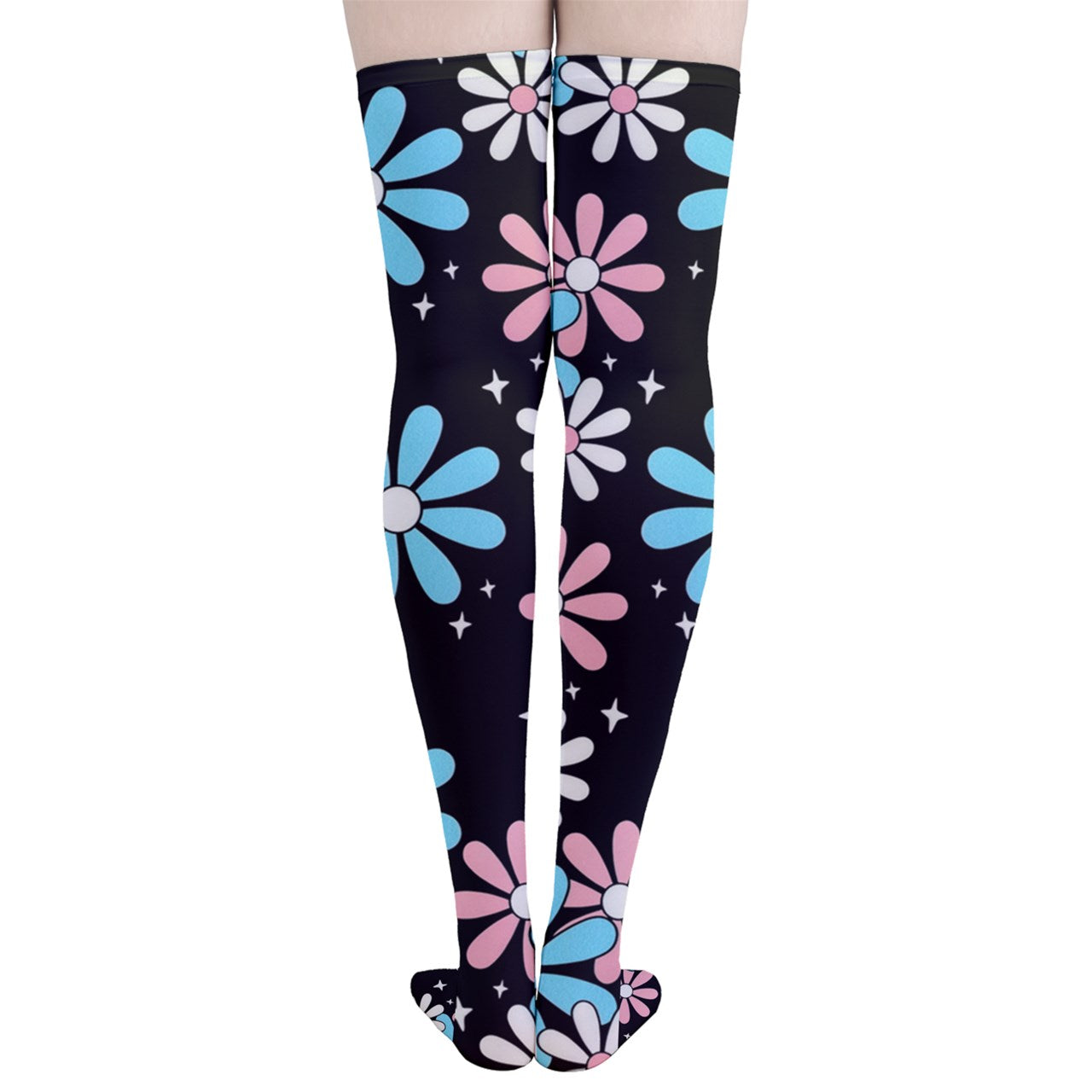 Teen Blue Pink White Pride Big Daisies Thigh-High Stockings