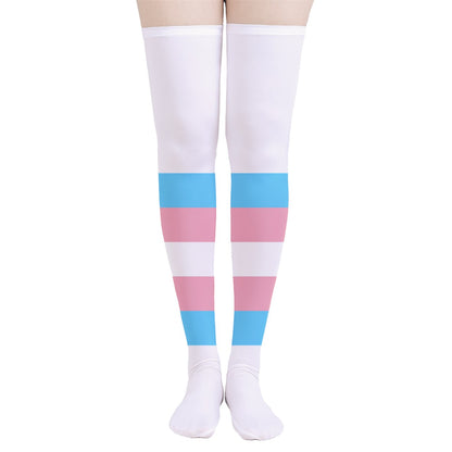 Teen Blue Pink White Pride White Thigh-High Stockings