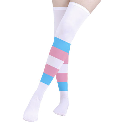 Teen Blue Pink White Pride White Thigh-High Stockings