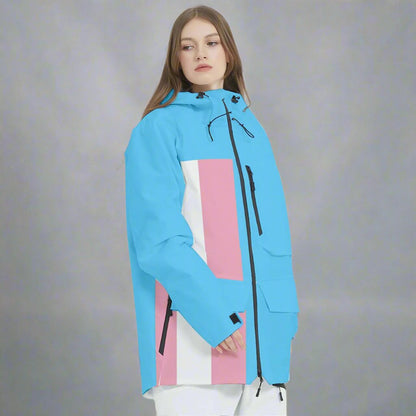 S-2XL Teen Blue Pink White Pride Colors Winter Sports Waterproof Coat