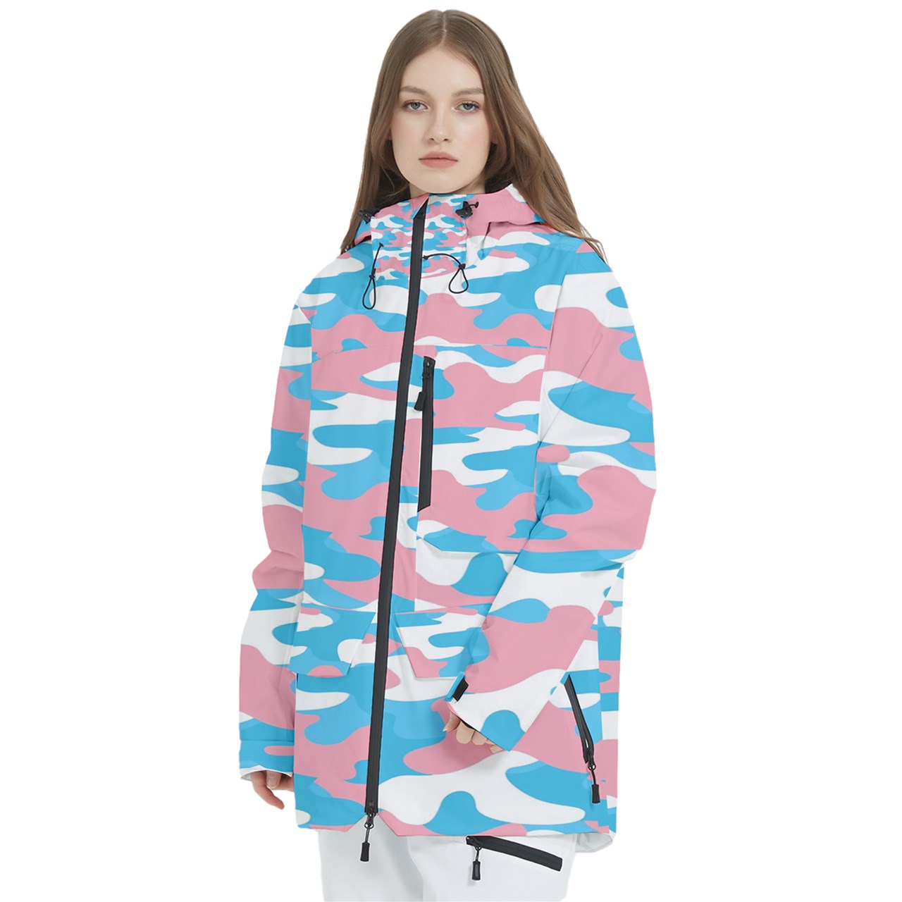 S-2XL Teen Blue Pink White Pride Camo Winter Sports Waterproof Coat