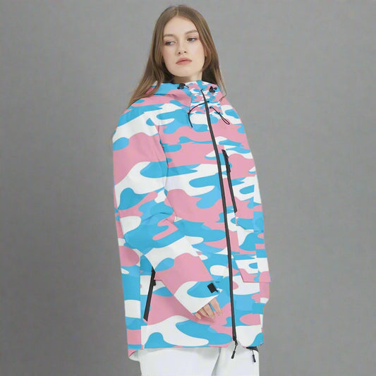 S-2XL Teen Blue Pink White Pride Camo Winter Sports Waterproof Coat