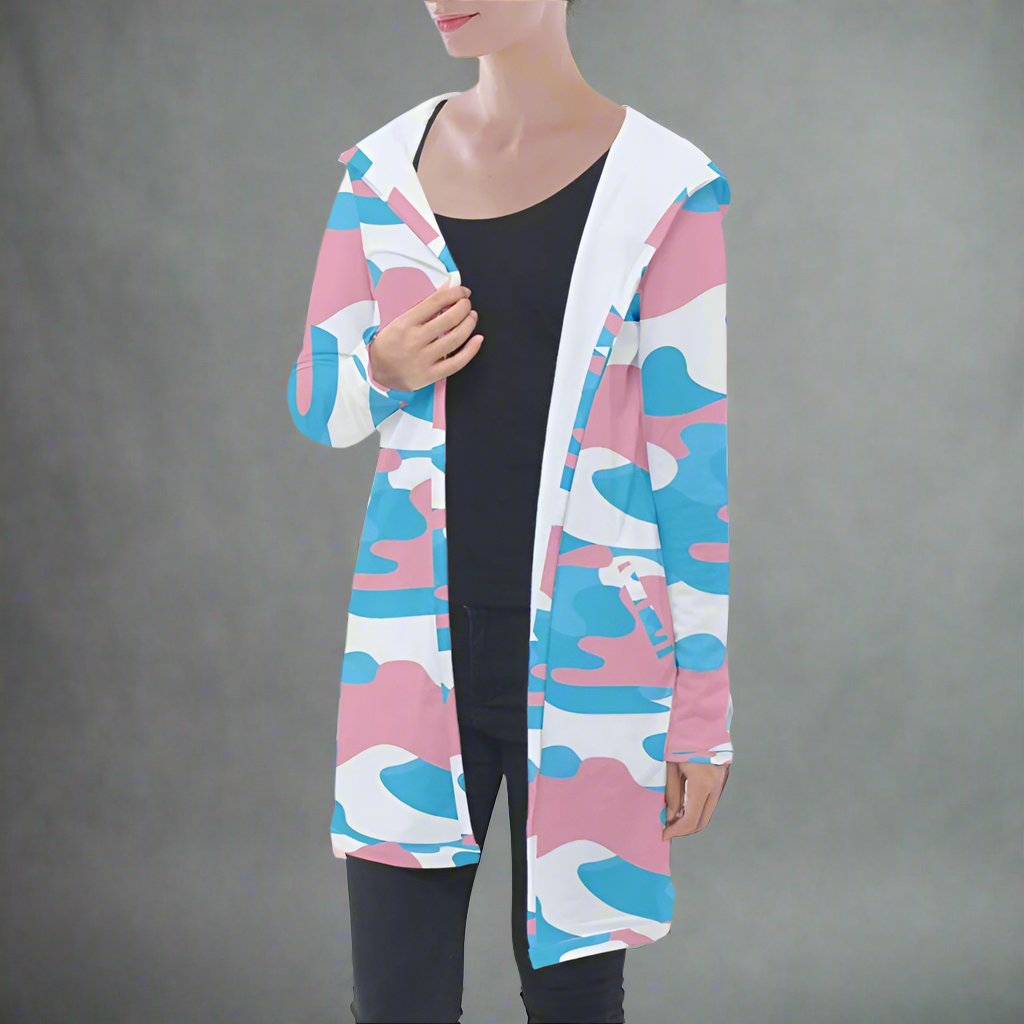 Camouflage Longline Hooded Cardigan