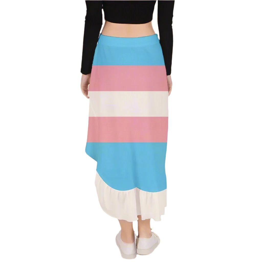 XS-5XL Blue Pink White Pride Ruffle Hem Skirt