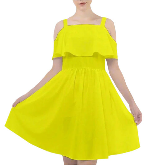 Lemon Popsicle Cut-Out Shoulders Summer Dress