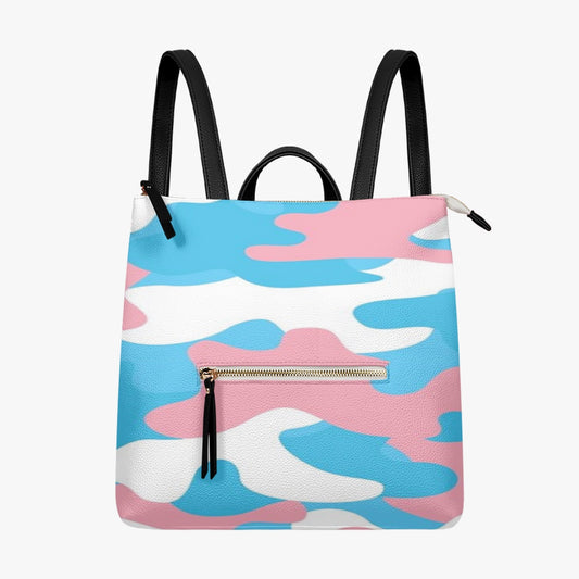 Blue Pink White All-Over Pride Camouflage Casual Vegan Leather Backpack