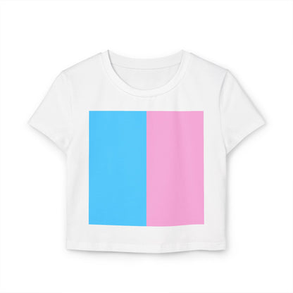 Teen Blue Pink White Pride Block Print White Baby Tee