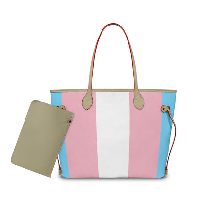 Large Blue Pink White All-Over Pride Vegan Leather Tote Handbag & Purse Set