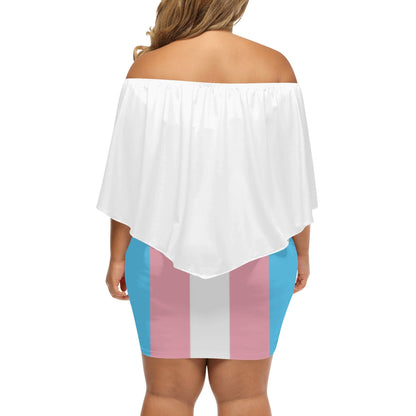 Trans Coloured Trans Pride Off-Shoulder White Figure Hugging Tube Dress