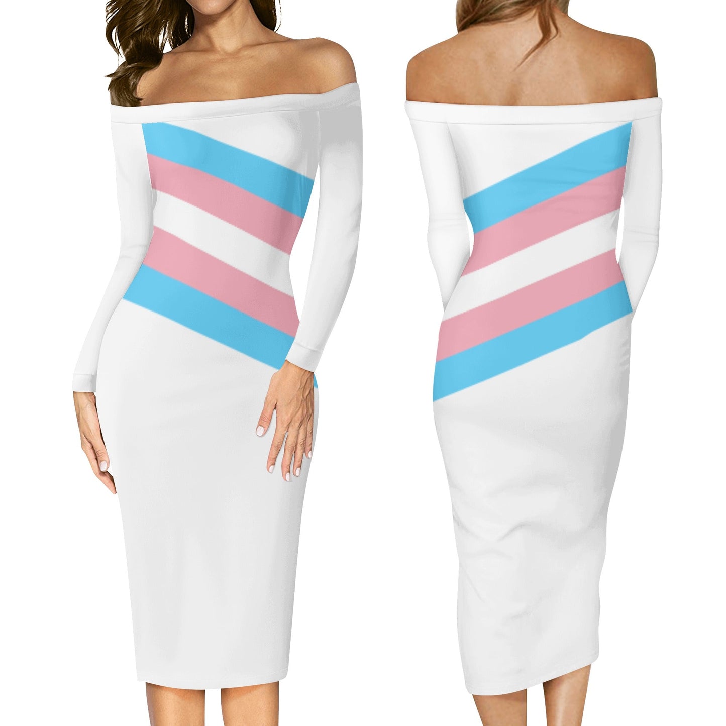 Plus Size Blue Pink White Pride Off-Shoulder Hugging Dress