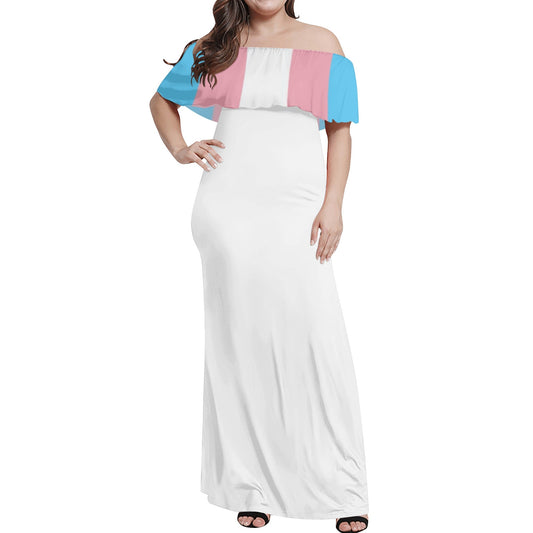 Teen - Plus Size Blue Pink White Pride Off-Shoulder Long White Dress