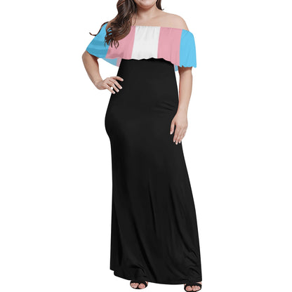 Teen - Plus Size Blue Pink White Pride Off-Shoulder Long Black Dress