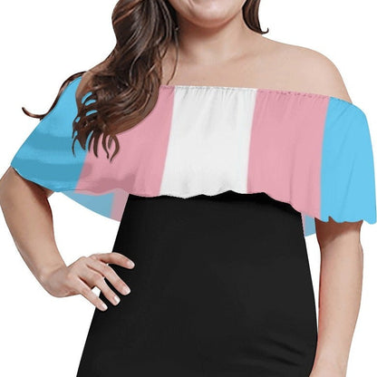 Teen - Plus Size Blue Pink White Pride Off-Shoulder Long Black Dress