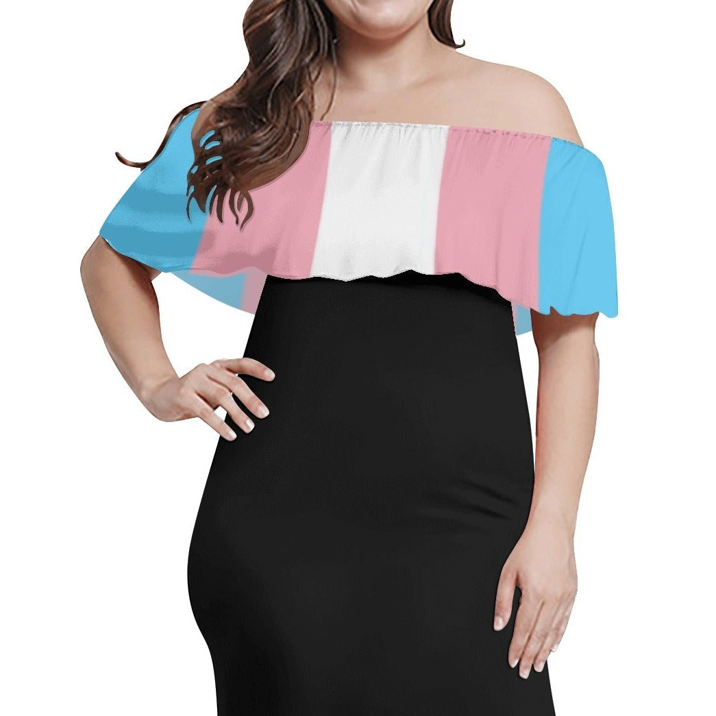 Teen - Plus Size Blue Pink White Pride Off-Shoulder Long Black Dress