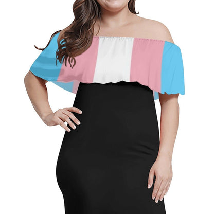 Teen - Plus Size Blue Pink White Pride Off-Shoulder Long Black Dress