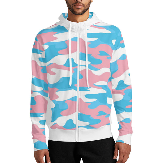 Teen - Plus Size Blue Pink White Pride Zipped Turtleneck Hooded Jacket