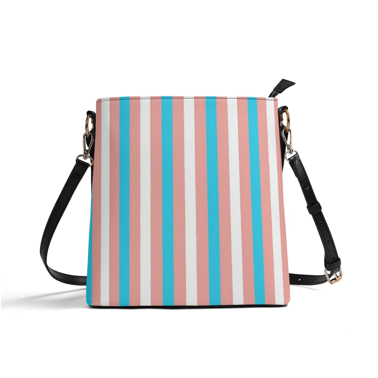 Blue Pink White Pride Candy Striped Vegan Leather Bucket Bag