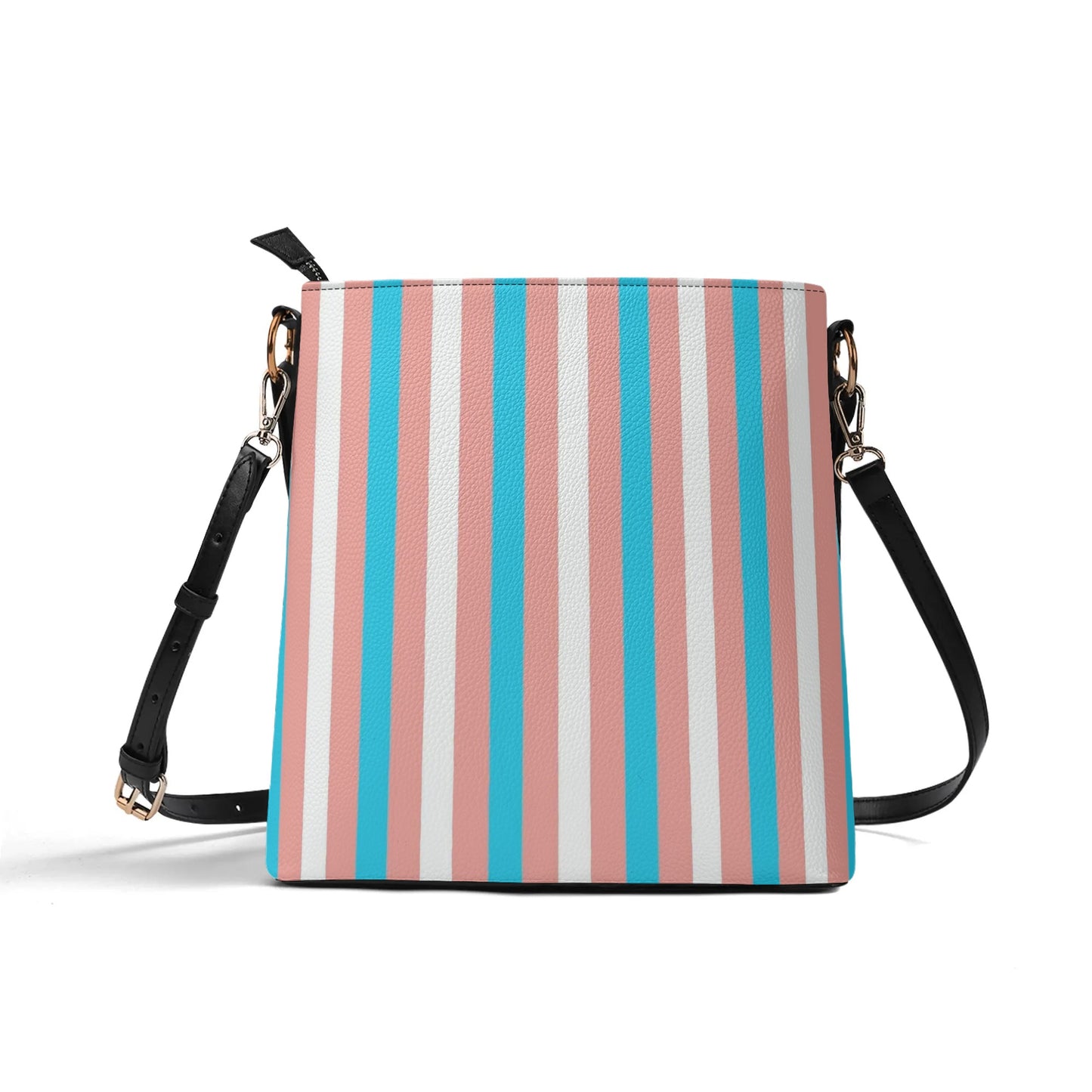 Blue Pink White Pride Candy Striped Vegan Leather Bucket Bag