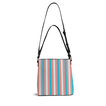 Blue Pink White Pride Candy Striped Vegan Leather Bucket Bag