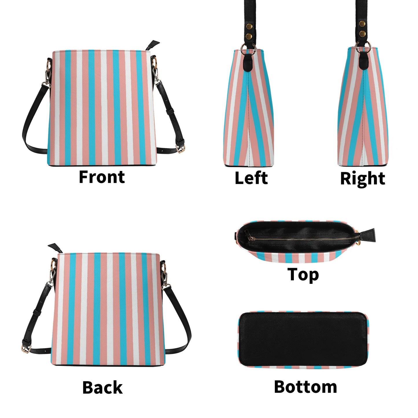 Blue Pink White Pride Candy Striped Vegan Leather Bucket Bag