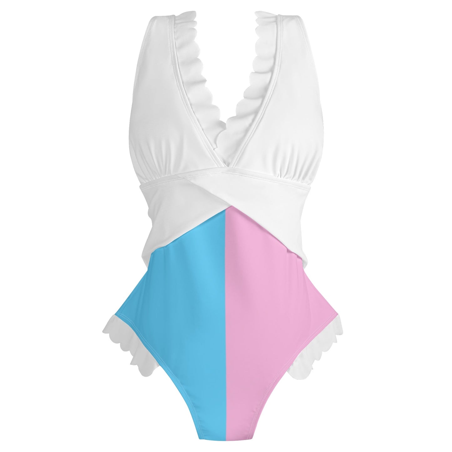 S-4XL Blue Pink White Pride Cross-Front Ruffle Edged Bathing Suit